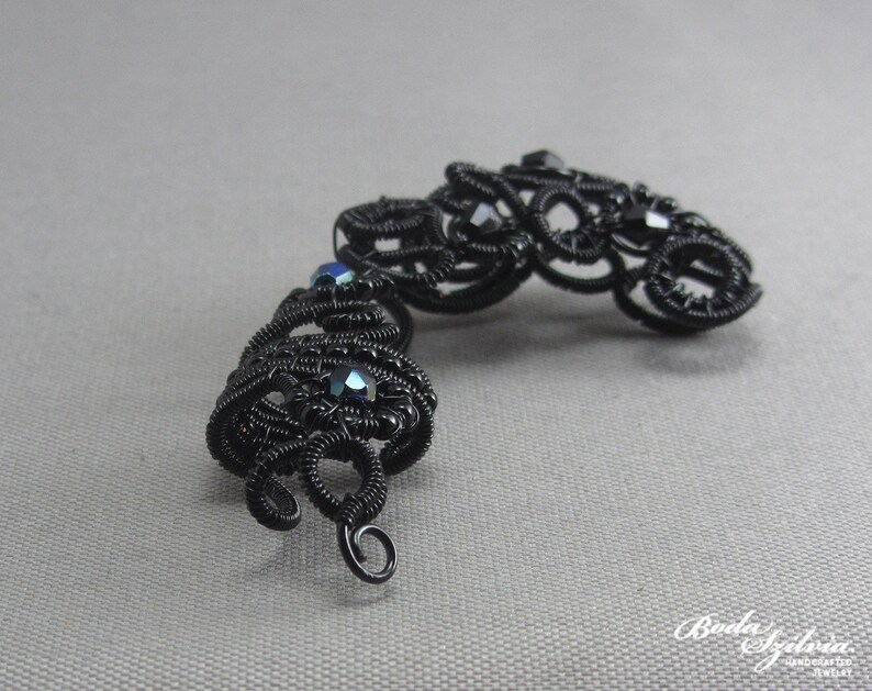 gothic ear wrap /'Raven/' wire wrapped black ear cuff victorian mourning jewelry gothic ear cuff gift for her