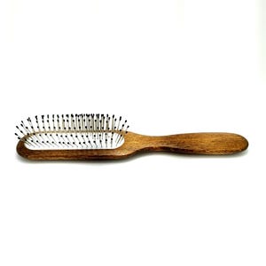 Walnut hairbrush with studded wire bristles - detangling long hair brush - professional haircare