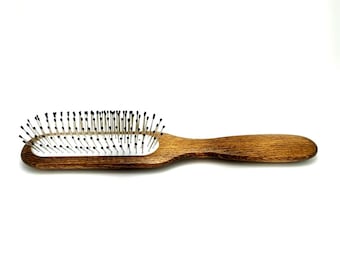 Walnut hairbrush with studded wire bristles - detangling long hair brush - professional haircare
