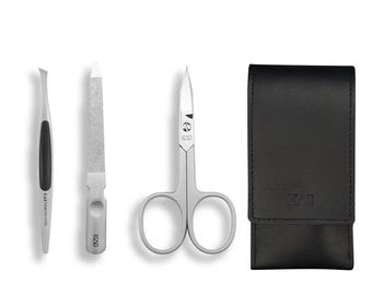 Manicure set 3 pieces in nappa leather case / pedicure - nail set nail scissors, nail file, tweezers made of Japanese steel