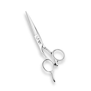 Puede incluir: Un par de tijeras de peluquería profesionales, plateadas y brillantes. Las tijeras tienen un mango curvo con orificios para los dedos y una hoja afilada y puntiaguda. Las tijeras están diseñadas para cortar y peinar con precisión.