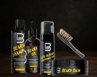 Bartpflege Bartshampoo, Bartbalm, Bartöl, Bart-Pflegeschaum & Bartbürste / Geschenkidee für Männer mit Bart Professionelles Barber-Set