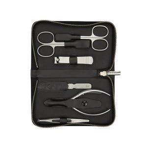 Etui do manicure KAI 6-częściowe w czarnym etui ze skóry nappa Japońska stal / Zestaw do pedicure / Cążki do paznokci, nożyczki do paznokci