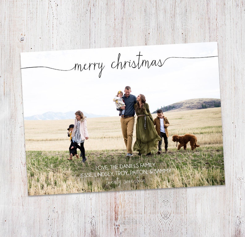 Photo Christmas Card : Merry Christmas Script Font Custom Photo Holiday Card Printable 