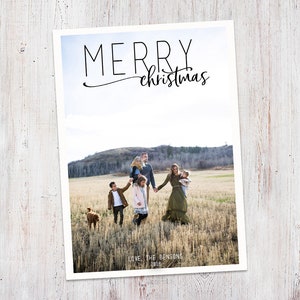 Photo Christmas Card : Merry Christmas Simple & Bold Brush Font Custom Photo Holiday Card Printable