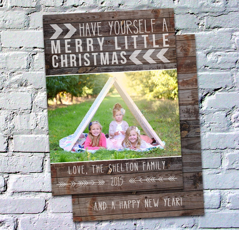 Photo Christmas Card Template: Rustic Christmas Pallet Wood Have Yourself a Merry Little Christmas Custom Photo Holiday Card Printable 