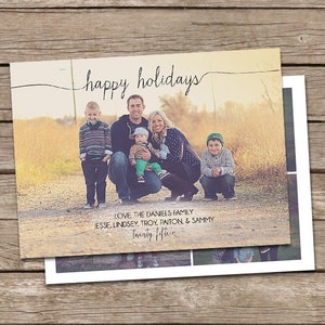 Photo Christmas Card Template: Happy Holidays Script Custom Photo Holiday Card Printable