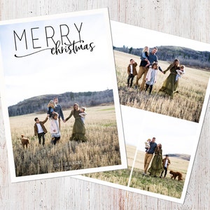 Photo Christmas Card Template: Merry Christmas Script Font Custom Photo Holiday Card Printable