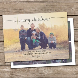 Photo Christmas Card Template: Merry Christmas Script Custom Photo Holiday Card Printable