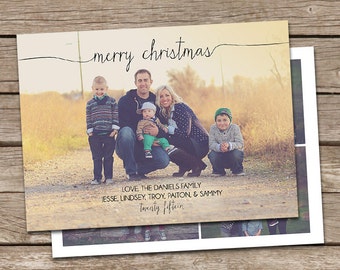 Photo Christmas Card Template: Merry Christmas Script Custom Photo Holiday Card Printable