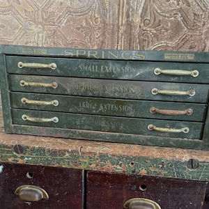 Vintage Industrial Metal Drawer Cabinet – Gardner Wire Co. – Green Steel Storage with Labeled Drawers