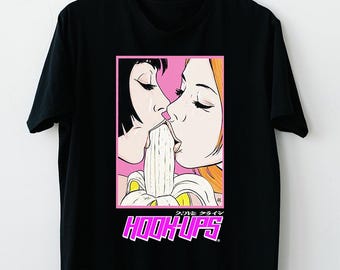 90s Hook-ups Gun Girl Anime Skateboard T-shirt. Vintage 1990s Hook