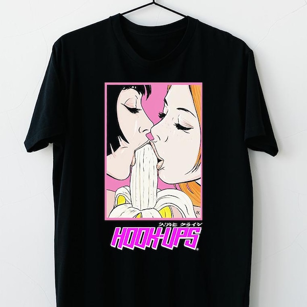 Vintage Black "Hook-Uups" Skate-Booard Girls Eat Banana T-Shirt S-4XL