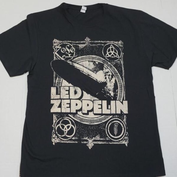Vintage 90s Black LD-Zeppelin T-shirt Classic Rock Plant Paige Bonham Tee Size S to 4XL