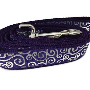 Dog Leash, Purple Swirls, 1 inch wide, 1 foot, 4 foot, or 6 foot