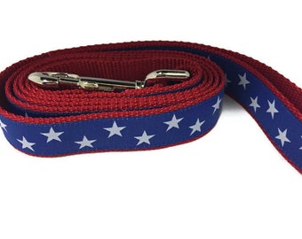 Dog Leash, Blue Stars, 1 inch wide, 1 foot, 4 foot, or 6 foot