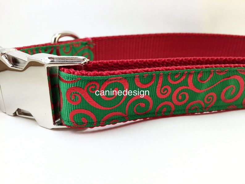 Christmas Dog Leash, Swirl on Green, 1 inch wide, 1 foot, 4 foot, or 6 foot image 1