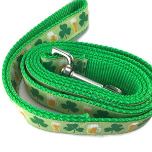 Dog Collar and Leash, Shamrocks and Beer, 4ft or 6ft leash, 1 inch wide, adjustable collar with plastic buckle, metal buckle, or chain image 5