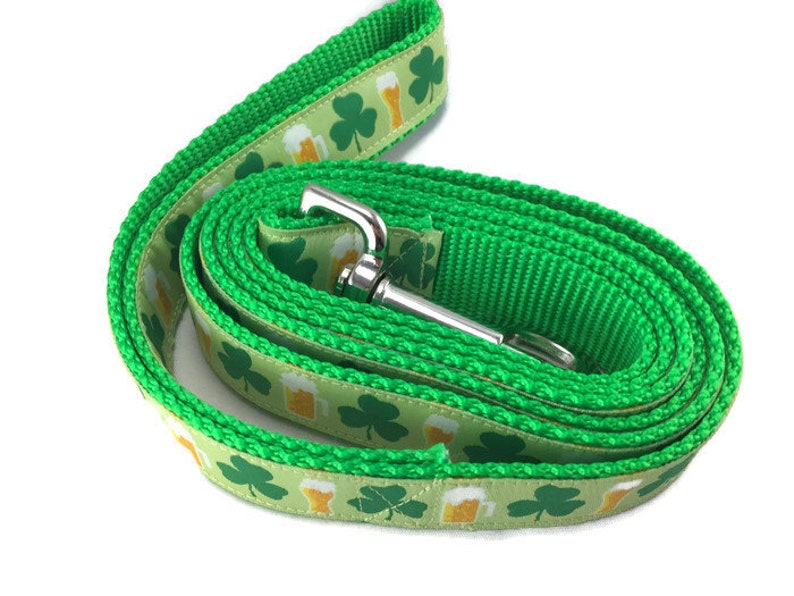 Dog Collar and Leash, Shamrocks and Beer, 4ft or 6ft leash, 1 inch wide, adjustable collar with plastic buckle, metal buckle, or chain image 5