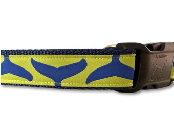 Whale Tail Dog Collar – Nautical Dog Collar – Adjustable Handmade Collar – Buckle or Chain Martingale – S M L XL