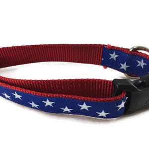 Dog Collar, Blue Stars, 1 inch wide, adjustable plastic or metal side release buckle, or chain martingale, american, patriotic image 3