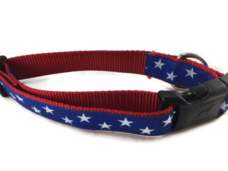 Dog Collar, Blue Stars, 1 inch wide, adjustable plastic or metal side release buckle, or chain martingale, american, patriotic image 3