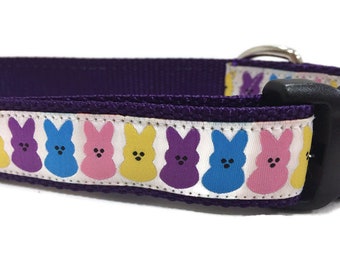 Easter Dog Collar, Easter Bunny, 1 inch wide, adjustable; plastic or metal side release buckle, or chain martingale