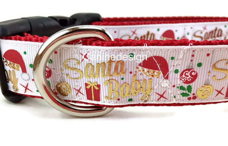 Dog Collar, Santa Baby, 1 inch wide, adjustable, quick release, medium, 13-19 inches image 2