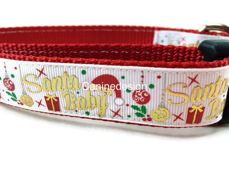 Dog Collar, Santa Baby, 1 inch wide, adjustable, quick release, medium, 13-19 inches image 1