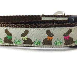 Easter Dog Collar, Chocolate Bunnies, 1 inch wide, adjustable; plastic or metal side release buckle, or chain martingale