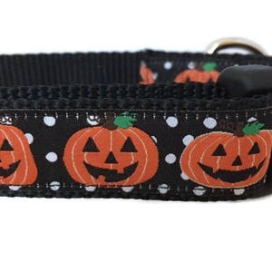 Pumpkin Dog Collar – Halloween Jack-o’-Lantern Collar – 1&quot; Wide Adjustable Collar with Buckle or Martingale – Handmade Fall Dog Gear