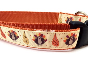 Thanksgiving Dog Collar, 1 inch wide, adjustable; plastic or metal side release buckle, or chain martingale