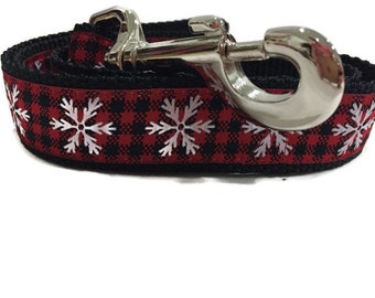 Dog Leash, Plaid Snowflake, 1 inch wide, 1 foot, 4 foot, or 6 foot