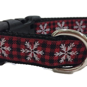 Dog Collar, Plaid Snowflake, 1 inch wide, adjustable, quick release, metal buckle, martingale, chain, hybrid, custom image 2