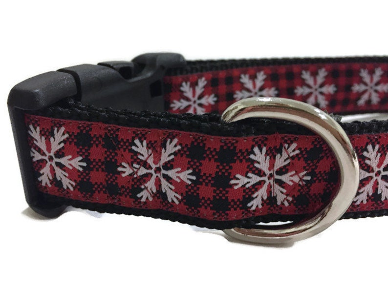 Dog Collar, Plaid Snowflake, 1 inch wide, adjustable, quick release, metal buckle, martingale, chain, hybrid, custom image 2