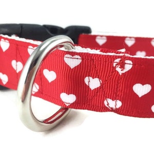 Valentine's Dog Collar, Hearts, 1 inch wide, adjustable plastic or metal side release buckle, or chain martingale image 2