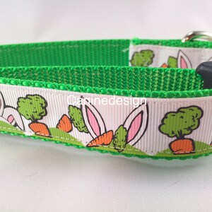 Easter Dog Collar and Leash, Carrots and Ears, 4ft or 6ft leash, 1 inch wide, adjustable collar with plastic buckle, metal buckle, or chain