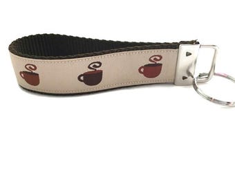 Coffee Key Fob Wristlet Handmade Coffee Lover Wrist Keychain Gift