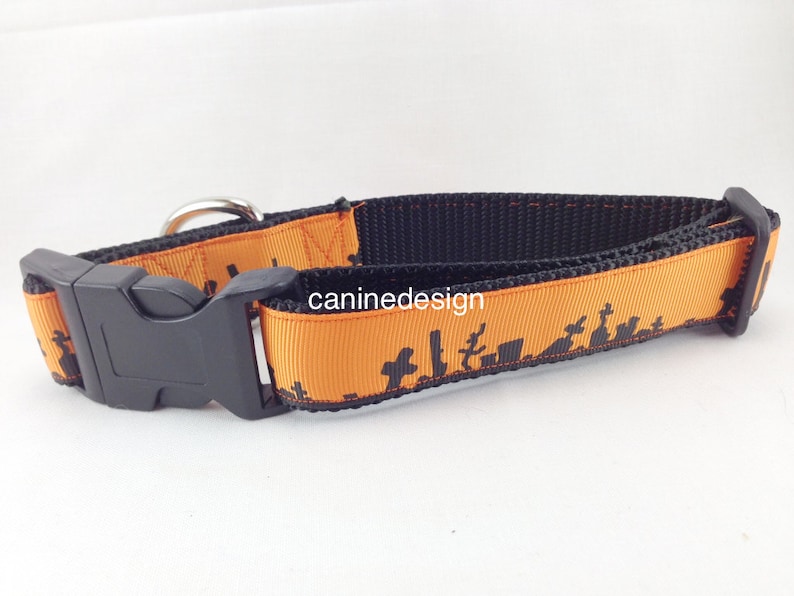 Halloween Dog Collar 1 inch wide Cemetery 11-14 inches adjustable small