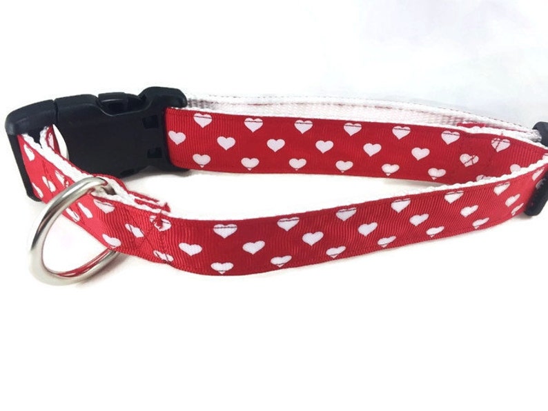 Valentine's Dog Collar, Hearts, 1 inch wide, adjustable plastic or metal side release buckle, or chain martingale image 3