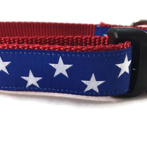 Dog Collar, Blue Stars, 1 inch wide, adjustable plastic or metal side release buckle, or chain martingale, american, patriotic image 2