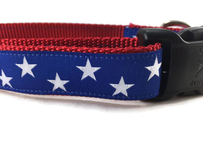 Dog Collar, Blue Stars, 1 inch wide, adjustable plastic or metal side release buckle, or chain martingale, american, patriotic image 2