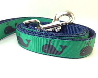 Dog Leash, Whales, 1 inch wide, 1 foot, 4 foot, or 6 foot