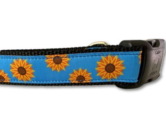Sunflower Dog Collar – Bright Floral Dog Collar – Sunflower Pet Collar – Adjustable Handmade Dog Collar – Garden Flower Dog Collar
