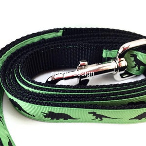 Dog Collar and Leash, Green Dinosaur, Dino, 4ft or 6ft leash, 1 inch wide, adjustable collar with plastic buckle, metal buckle, or chain image 3