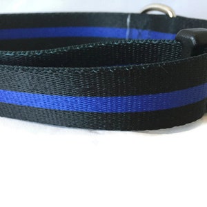 Dog Collar and Leash, Thin Blue Line, 4ft or 6ft leash, 1 inch wide, adjustable collar with plastic buckle, metal buckle, or chain