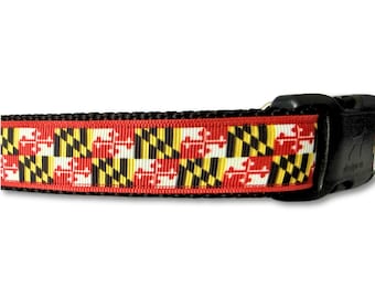 Maryland Flag Dog Collar – Maryland Pride Dog Collar – Adjustable Handmade Collar – Buckle or Chain Martingale