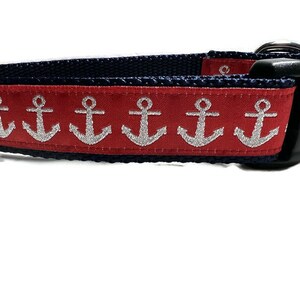 Dog Collar, Foil Anchors Red, 1 inch wide, adjustable, quick release, metal buckle, chain, martingale, hybrid, nylon image 3