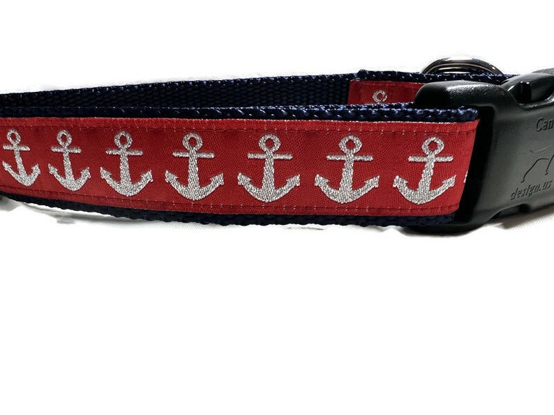 Dog Collar, Foil Anchors Red, 1 inch wide, adjustable, quick release, metal buckle, chain, martingale, hybrid, nylon image 3