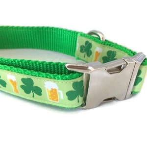 Dog Collar and Leash, Shamrocks and Beer, 4ft or 6ft leash, 1 inch wide, adjustable collar with plastic buckle, metal buckle, or chain image 7